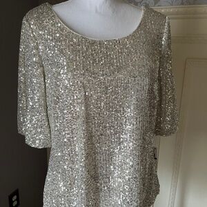 Sequin Elbow Sleeve Top by Alex Evenings.  Size: XL
